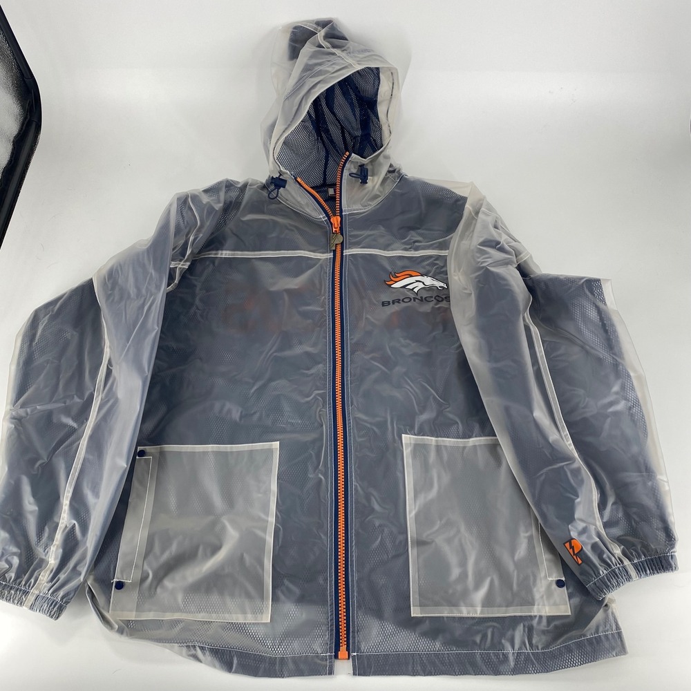 VTG Denver Broncos Pro Player Clear Anorak‎ Jacket Men's GD/L Orange Zip Hooded